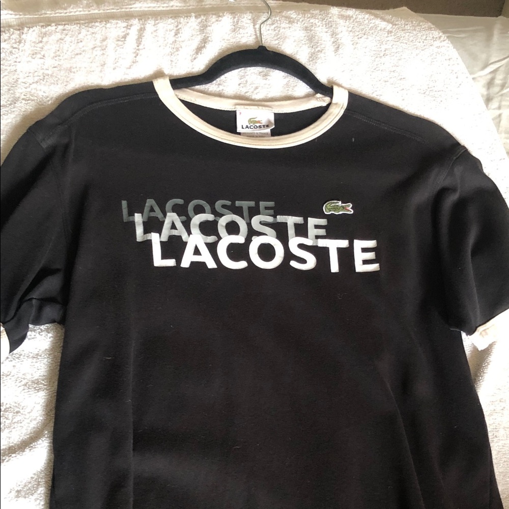 Lacoste Black Short-Sleeve Crew with White Trim and Logo